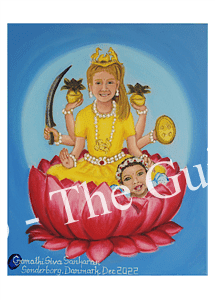 Learn to oil paint Santhana Lakshmi from scratch Attract abundance with Santhana Lakshmi is a 40x50 cm oil on canvas painting showing Santhana lakshmi in the form of a little girl from Australia together with a multi-cultural baby girl.