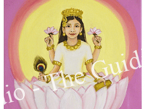 Attract abundance with Vidya Lakshmi is a 40x50 cm oil on canvas painting showing Vidya lakshmi in the form of a little girl from the Middle East. Learn to oil paint Vidya lakshmi from scratch