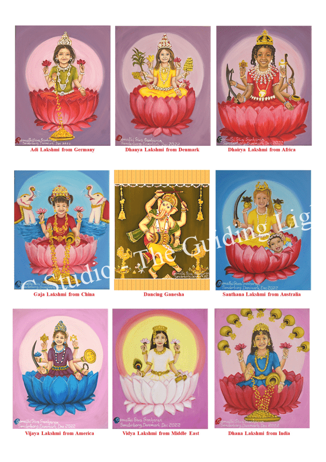 Attract abundance with Ashta Lakshmi and Dancing Ganesha A4 prints